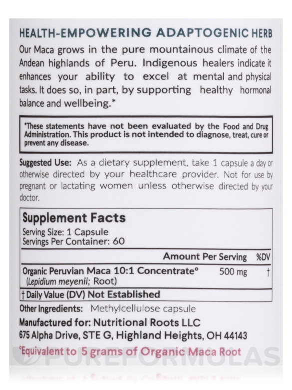 Maca 10:1 Concentrate - 60 Capsules - Alternate View 3