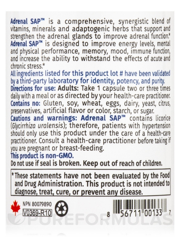 Adrenal SAP - 90 Capsules - Alternate View 4