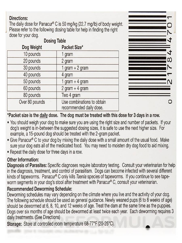 Panacur® C (fenbendazole) Canine Dewormer (Treats 10 lbs) - Box of 3 Packets (1 Gram each) - Alternate View 4