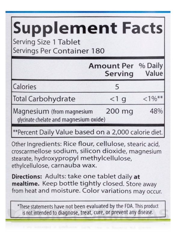 Chelated Magnesium Glycinate 200 mg - 180 Tablets - Alternate View 3