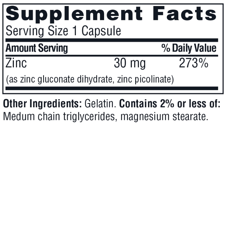 Zinc Caps 30 mg - 100 Capsules - Alternate View 1