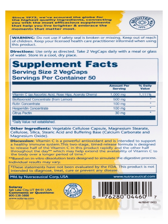 Timed Release Super Bio Vitamin C - 100 VegCaps - Alternate View 4