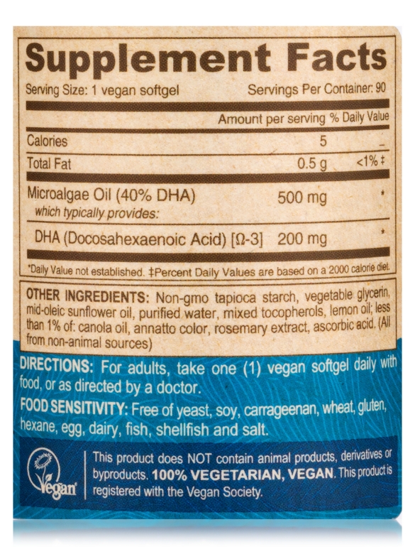 Vegan Omega-3 DHA (Derived from Algae) - 90 Vegan Softgels - Alternate View 3