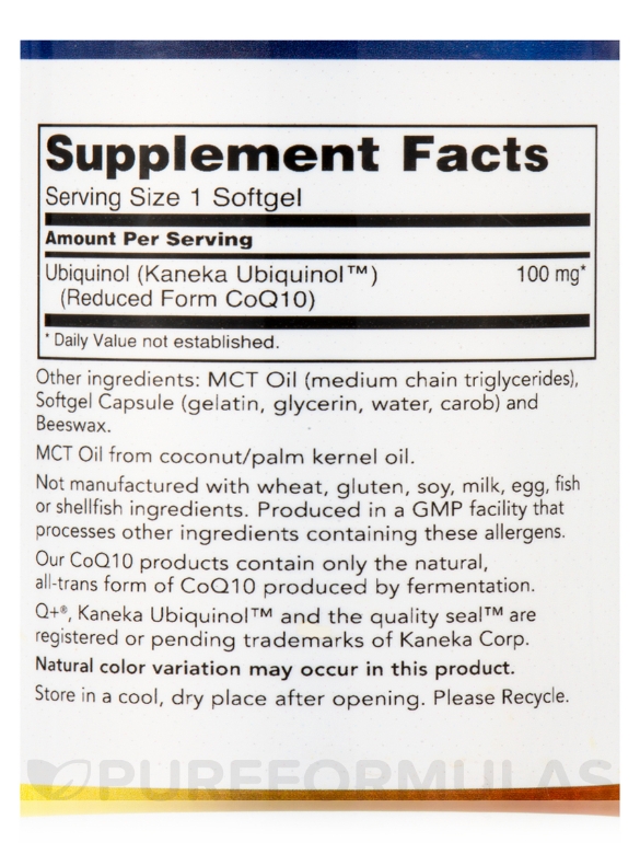 Ubiquinol 100 mg - 60 Softgels - Alternate View 3