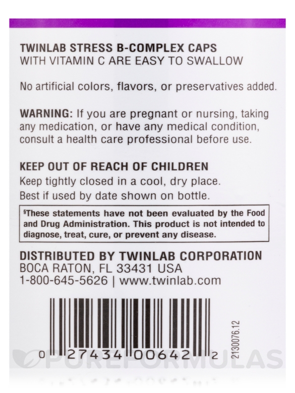 Stress B-Complex Caps with Vitamin C - 100 Capsules - Alternate View 4