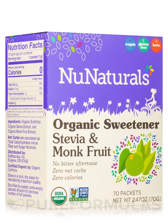 Organic Sweetener Stevia and Monk Fruit - 1 Box of 70 Packets (2.47 oz / 70 Grams)