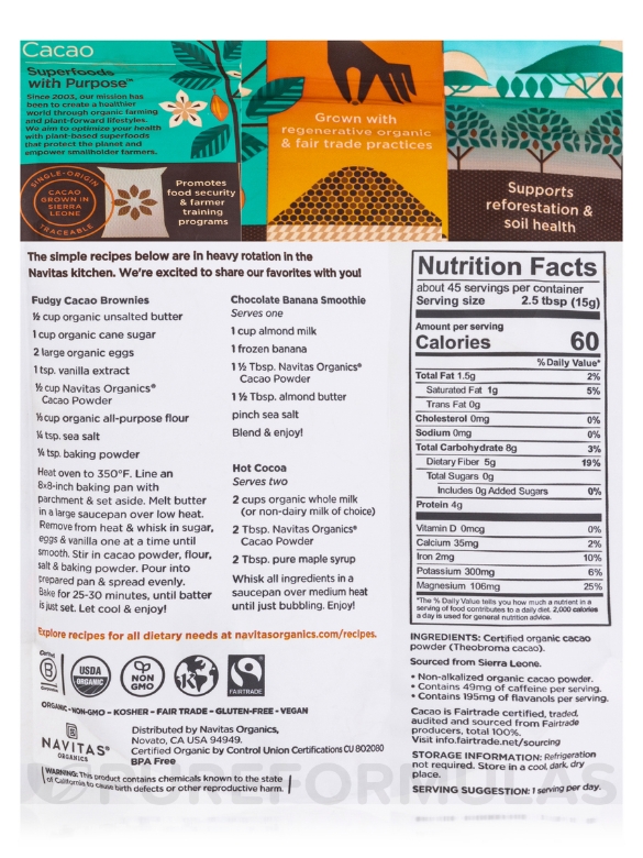 Organic Cacao Powder - 24 oz (680 Grams) - Alternate View 2