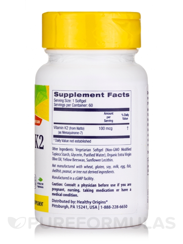 Vitamin K2 as MK-7 100 mcg - 60 Veggie Softgels - Alternate View 1