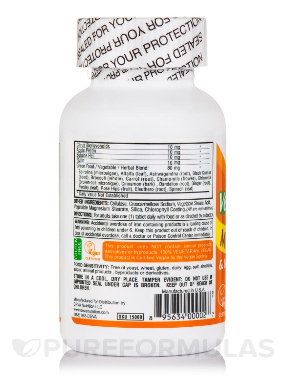 Vegan Multivitamin & Mineral Supplement with Greens - 90 Coated Tablets - Alternate View 2