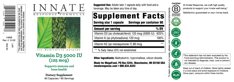 Vitamin D3 5000 IU (125 mcg) - 60 Capsules - Alternate View 3