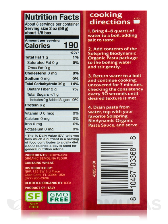 Solspring® Biodynamic® Organic Spaghetti Durum Wheat Pasta - 16 oz (454 Grams) - Alternate View 4