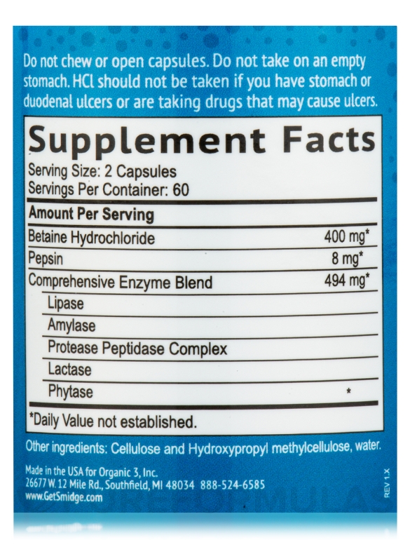 HCI + Enzymes - 120 Capsules - Alternate View 4