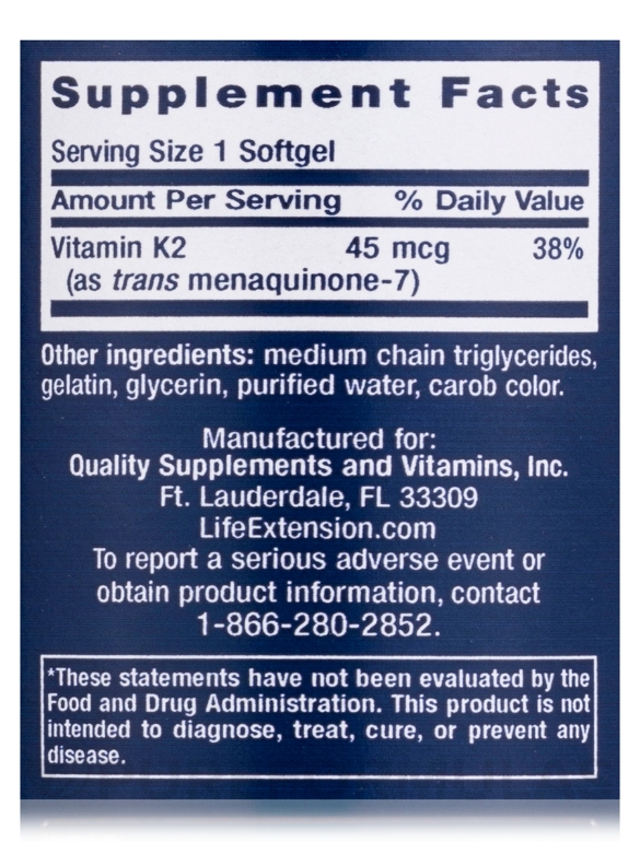 Low-Dose Vitamin K2 (MK-7) 45 mcg - 90 Softgels - Alternate View 3