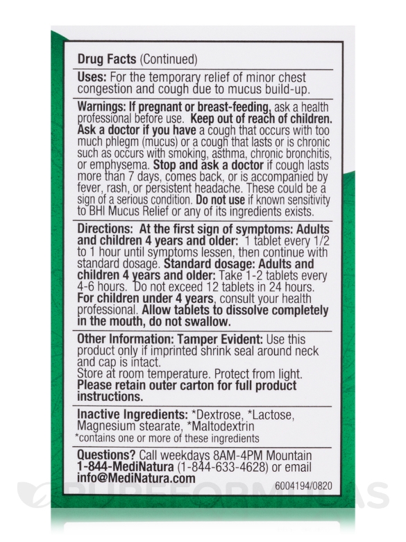 BHI Mucus Relief Tablets - 100 Tablets - Alternate View 8