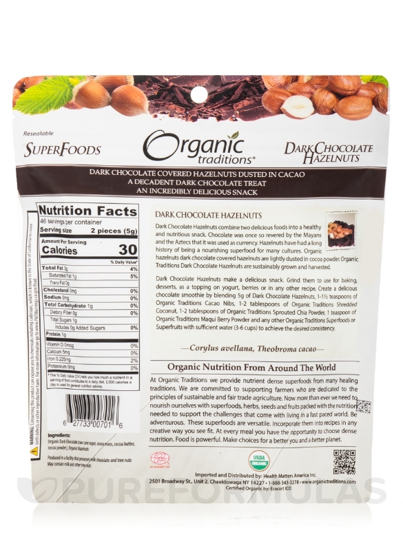 Dark Chocolate Hazelnuts - 8 oz (227 Grams) - Alternate View 1