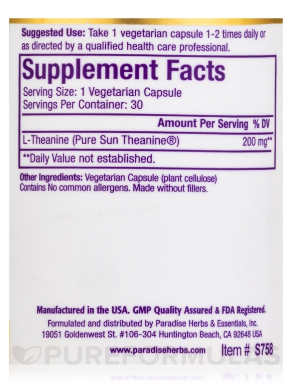 Sun Theanine® - 30 Vegetarian Capsules - Alternate View 3