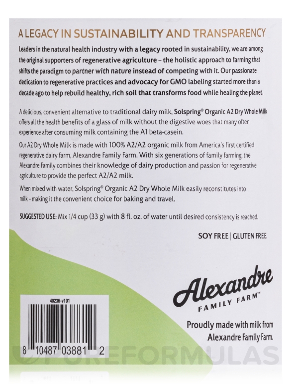 Solspring® Organic A2 Dry Whole Milk