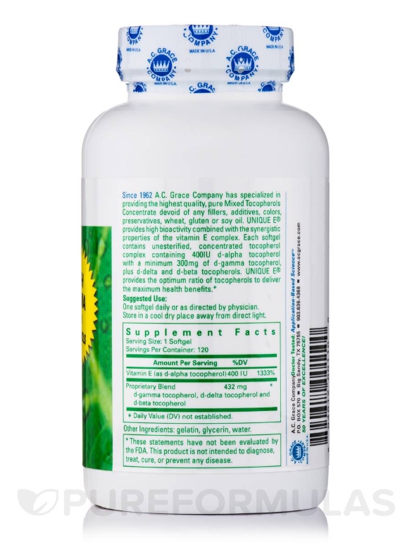 UNIQUE E® Mixed Tocopherols - 120 Softgels - Alternate View 1