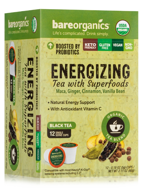 Organic Energizing Tea with Superfoods - 12 Single-serve Cups (2.12 oz / 60 Grams)