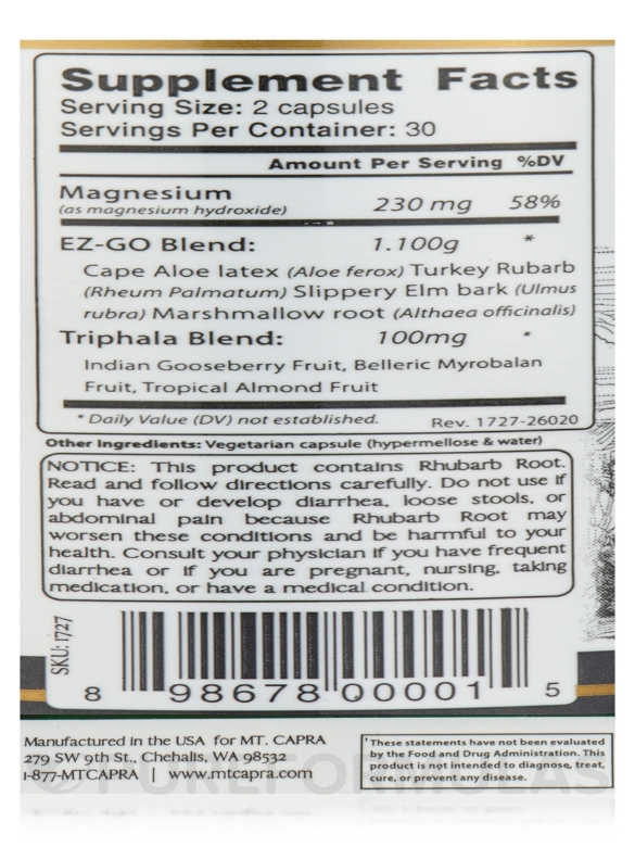 EZ-GO™ Herbal Stool Softener - 60 Capsules - Alternate View 4