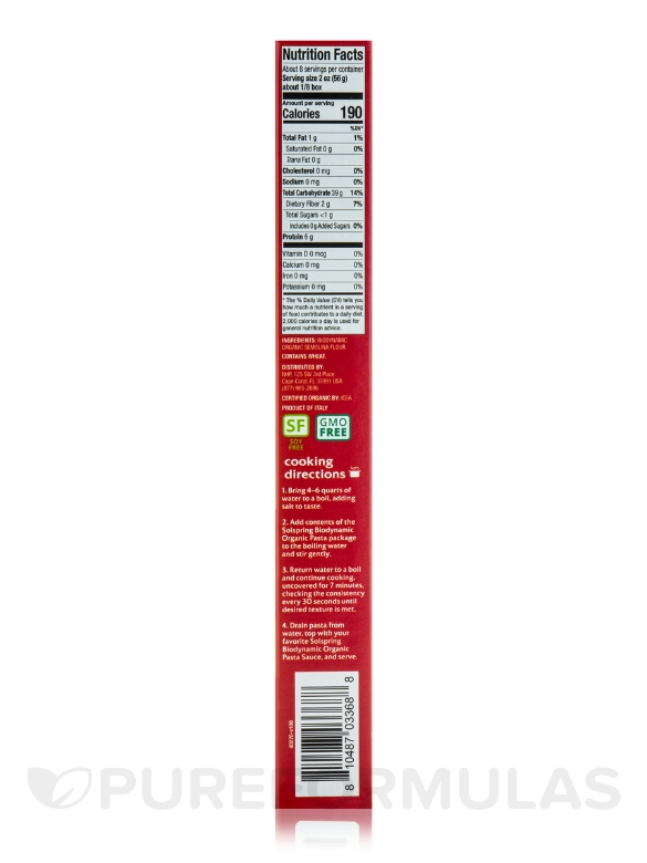 Solspring® Biodynamic® Organic Spaghetti Durum Wheat Pasta - 16 oz (454 Grams) - Alternate View 2