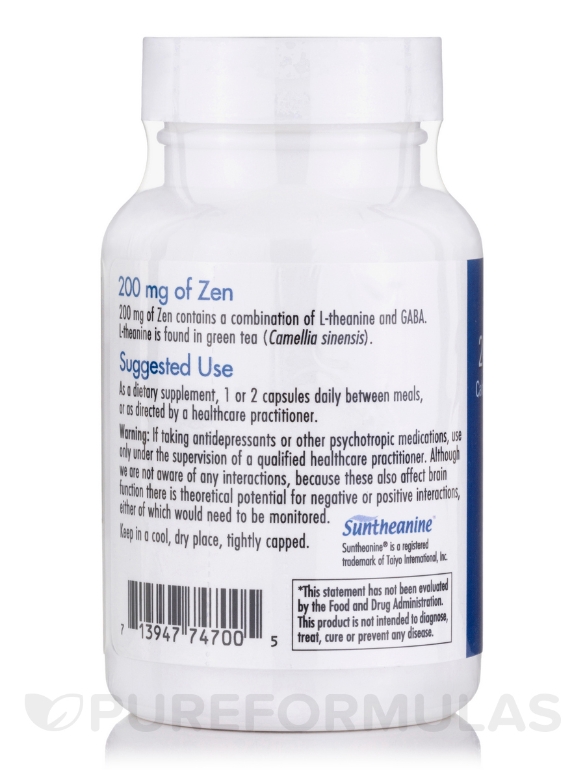 200 mg of Zen - 60 Vegetarian Capsules - Alternate View 2