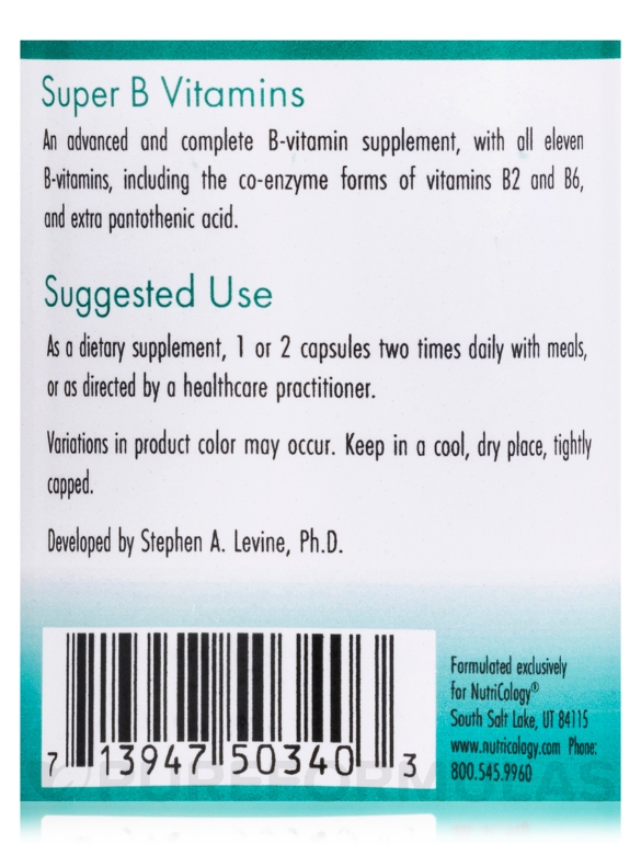 Super B Vitamins - 120 Vegetarian Capsules - Alternate View 4