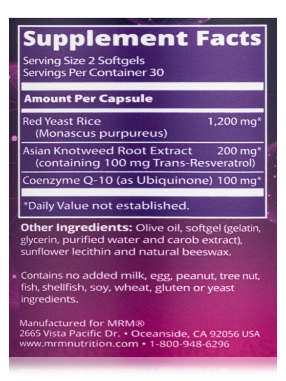 CoQ-10 Resveratrol Red Yeast Rice - 60 Softgels - Alternate View 4