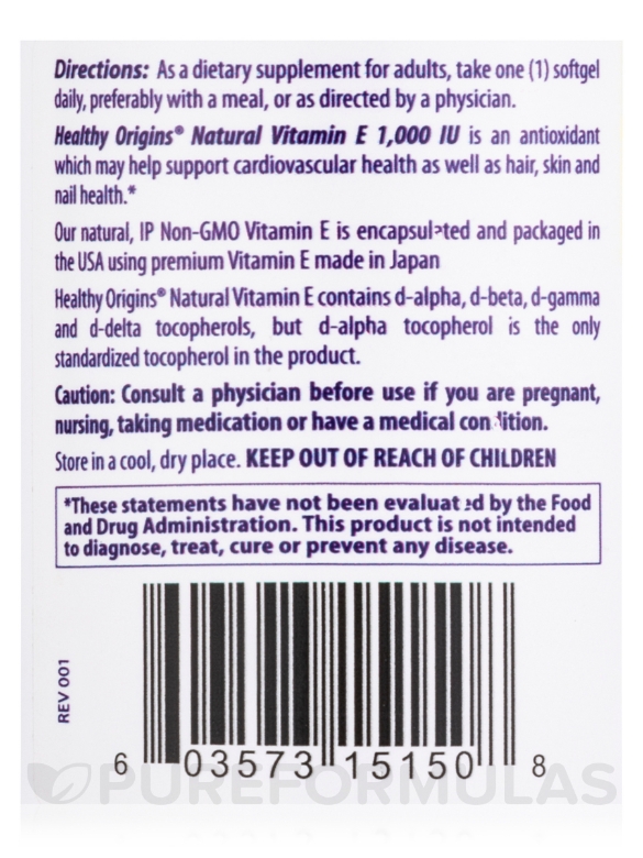 Natural Vitamin E 1000 IU - 120 Softgels - Alternate View 4