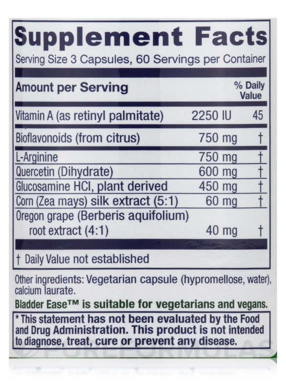 Bladder Ease (Professional Formula) - 180 Vegetarian Capsules - Alternate View 3