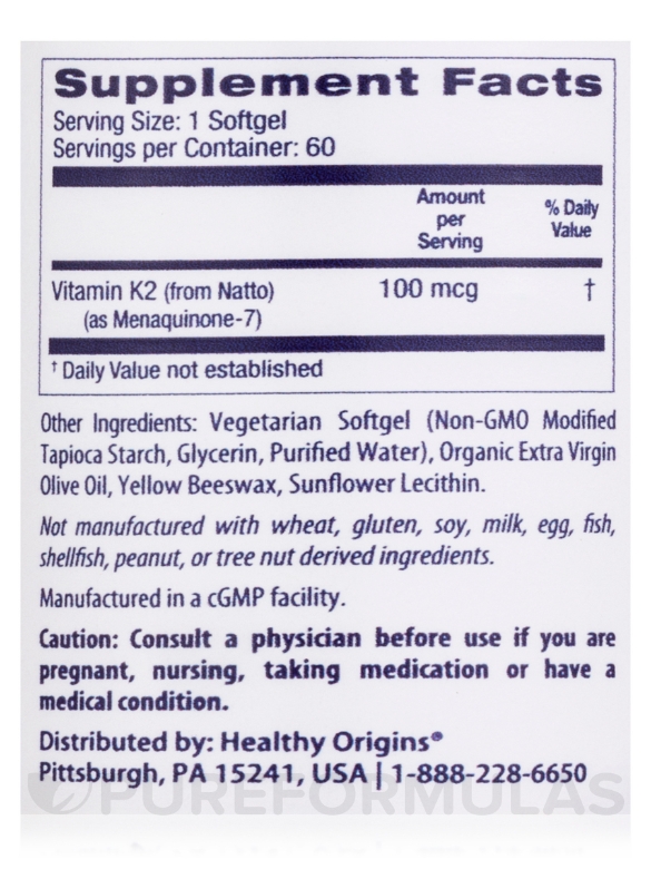 Vitamin K2 as MK-7 100 mcg - 60 Veggie Softgels - Alternate View 3