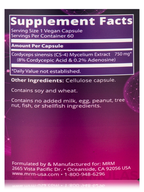 Cordyceps 750 mg (Cordyceps sinensis) - 60 Vegan Capsules - Alternate View 4