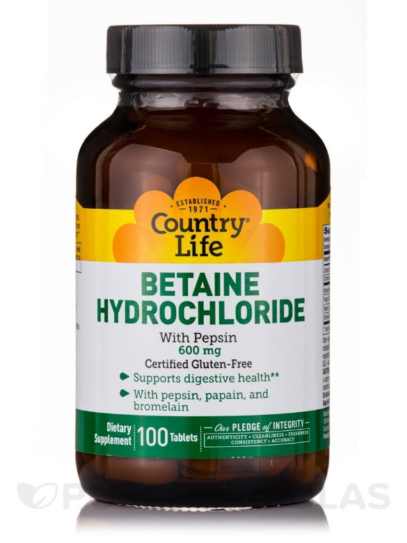 Betaine Hydrochloride with Pepsin - 100 Tablets