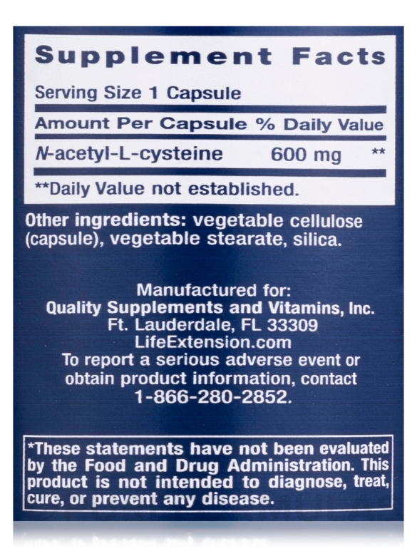 N-Acetyl-L-Cysteine 600 mg - 60 Capsules - Alternate View 3