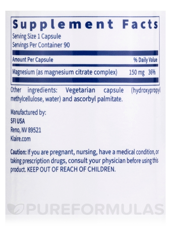 Magnesium Citrate - 90 Vegetarian Capsules - Alternate View 3