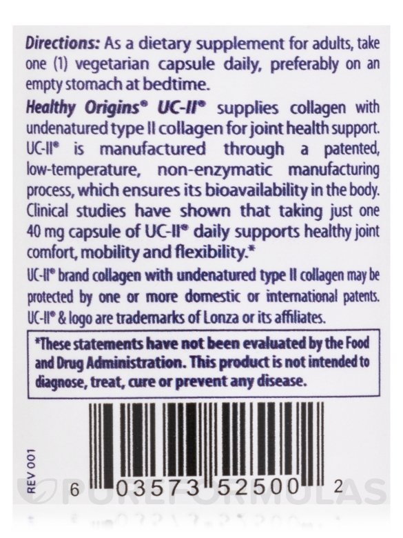 UC-II 40 mg (with Undenatured Type II Collagen) - 60 Veggie Caps - Alternate View 4