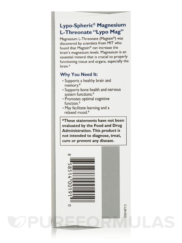 Lypo-Spheric® Magnesium L-Threonate - 30 Packets - Alternate View 4