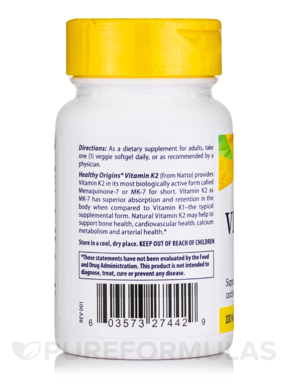 Vitamin K2 as MK-7 100 mcg - 60 Veggie Softgels - Alternate View 2