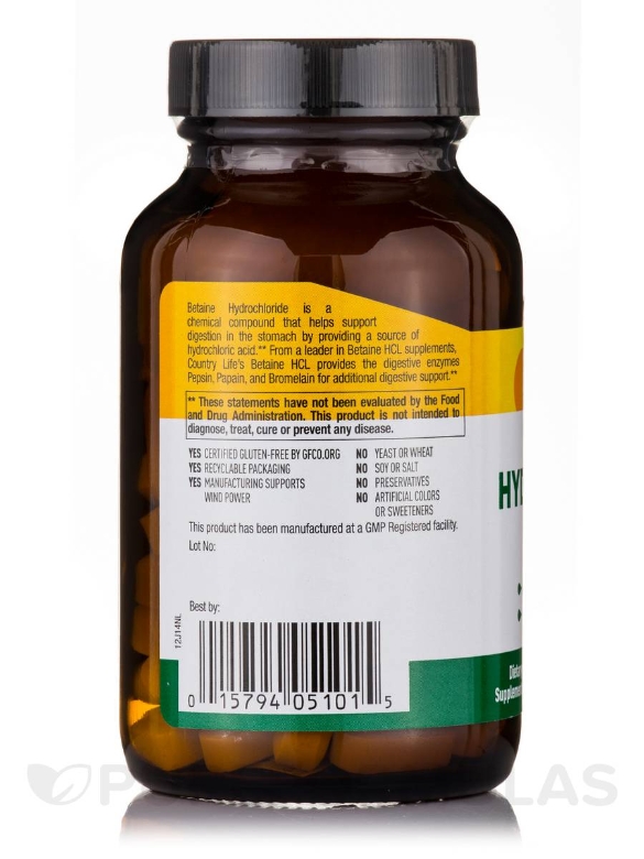 Betaine Hydrochloride with Pepsin - 100 Tablets - Alternate View 2