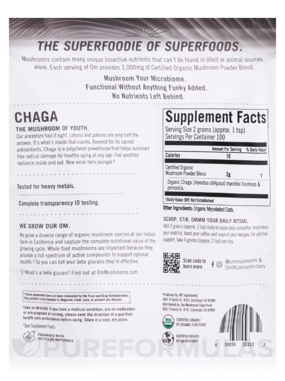 Organic Mushroom Chaga Support Powder - 7.05 oz (200 Grams) - Alternate View 2