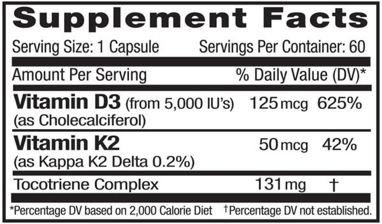 Vitamin D3 5000 IU's + K2 50 mcg - 60 Vegetable Capsules - Alternate View 5