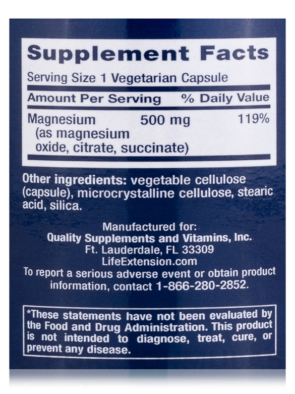 Magnesium Caps 500 mg - 100 Vegetarian Capsules - Alternate View 3