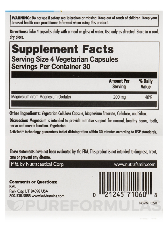 Magnesium Orotate 200 mg - 120 VegCaps - Alternate View 3