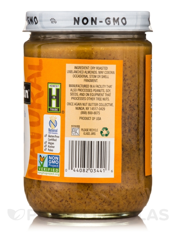 Creamy Roasted Almond Butter - Unsweetened & Salt Free - 16 oz (454 Grams) - Alternate View 2