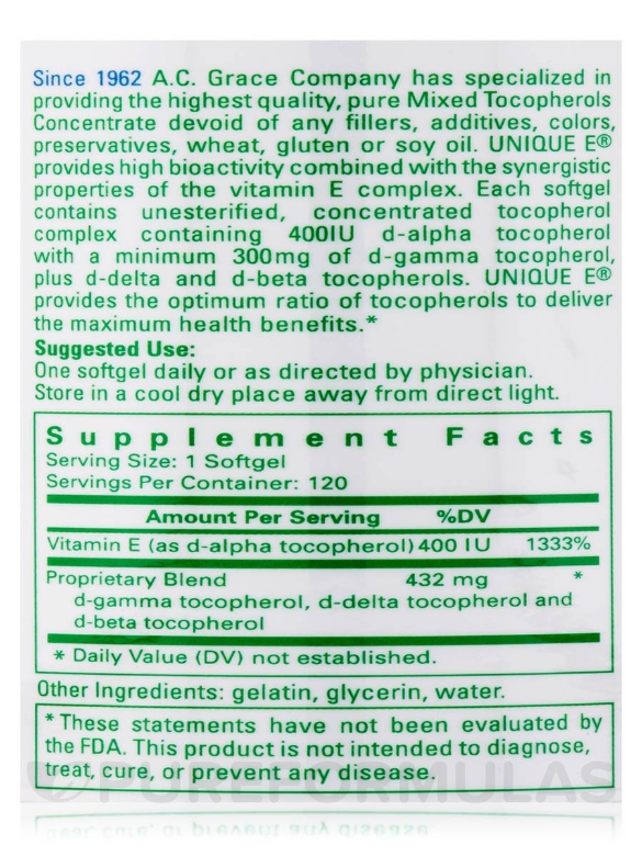 UNIQUE E® Mixed Tocopherols - 120 Softgels - Alternate View 3