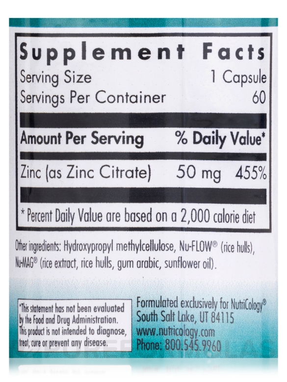 Zinc Citrate 50 mg - 60 Vegetarian Capsules - Alternate View 3