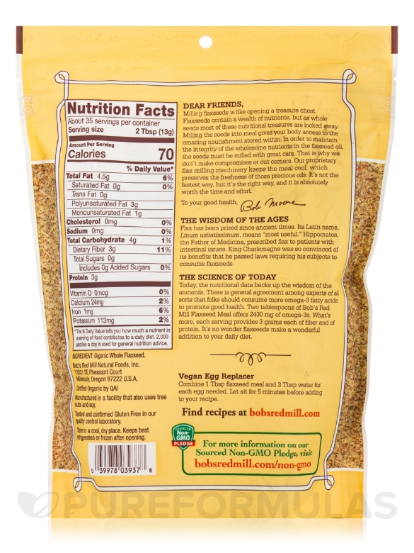 Organic Brown Flaxseed Meal - 16 oz (453 Grams) - Alternate View 1