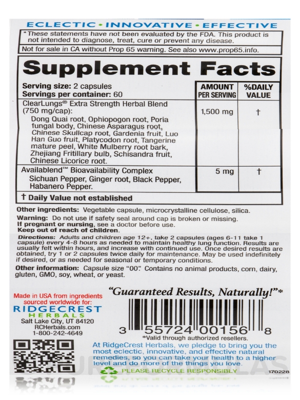 ClearLungs® - Extra Strength - 120 Vegan Capsules - Alternate View 4