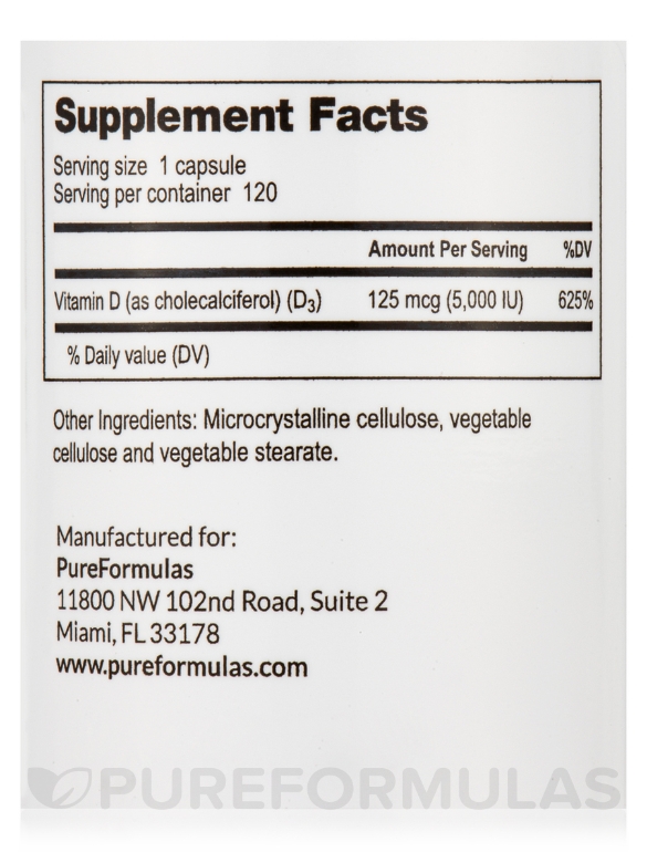 Vitamin D3 5000 IU - 120 Vegetarian Capsules - Alternate View 5