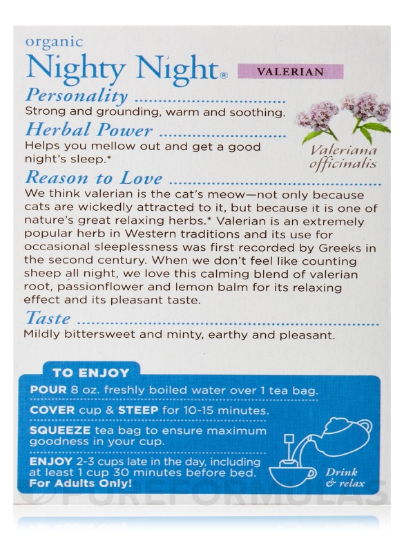 Organic Nighty Night Valerian Tea - 16 Tea Bags - Alternate View 6